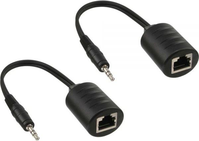 Adapter audio InLine RJ45 në stereo 3.5mm, 0.1m, 2 copë, i zi