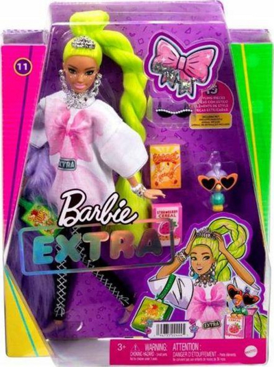 Kukull Barbie Mattel Extra Moda (GRN27 / HDJ44), me bluzë të gjatë të bardhë / flokë të gjelbër neoni