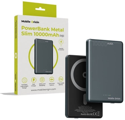 Powerbank Mobile Origin PB1 Metal Slim, 10000mAh, karikim me USB dhe USB-C, gri