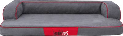 Shtrat ortopedik për qen HobbyDog XL, 100x62 cm, me mbulesë me zinxhir, gri me të kuqe