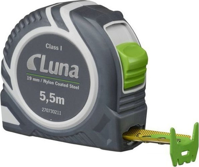 Metër matës Luna Measuring Tape Push Lock, 5.5 m, kasetë ABS, i verdhë