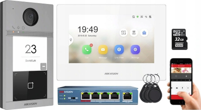 Sistem video interfonik Hikvision DS-KIS604-S(C), IP, ekran 7", 2MP, gri argjendtë