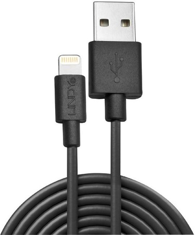 Kабел USB Lindy USB A до Lightning, 0.5 m, црн