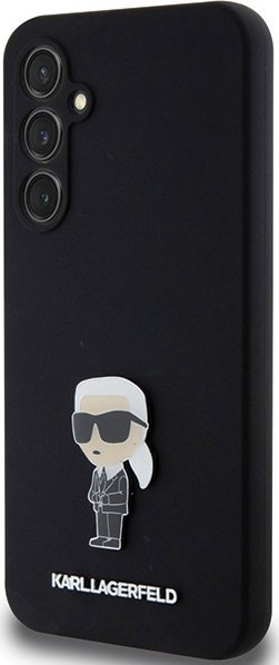 Kapak telefoni Karl Lagerfeld për Samsung Galaxy S23 FE, silikon liquid, dizajn ikonik Karl, i zi