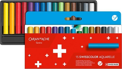 Сет восочни пастели Caran D'Ache Swisscolor, 15 акварел бои, шарен