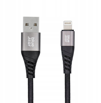 Kabllo USB Lightning Blue Star Premier, 1.2m, 2.4A, USB 2.0, e zezë
