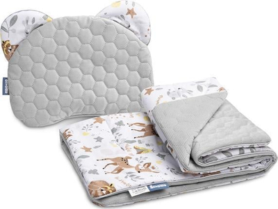 Set jorgan dhe jastëk për karrocë Sensillo Velvet White Forest Adventure, anësor, material antialergjik, gri