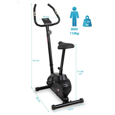 Biçikletë stacionare magnetike EB Fit B590, rrotë 4 kg, 8 shkallë rezistence, e zezë