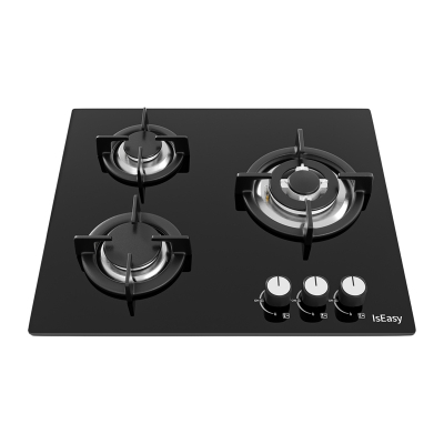 Pllakë me gaz Iseasy 3-Burner, 3 flakë, xham i kalitur, e zezë