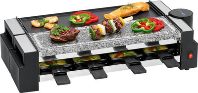 Grill raclette Clatronic RG 3678, 1200W, me pllakë guri t’djegur natyral, ngjyrë e zezë