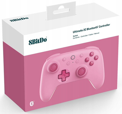 Kontrollor lojërash 8BitDo Ultimate 2C, Bluetooth dhe me kabëll, për Nintendo Switch, rozë