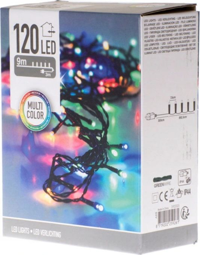 Drita zbukuruse për pemë, 120 LED, 9m, multikolor