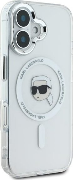 Kapak telefoni Karl Lagerfeld IML Karl Head Metal Frame MagSafe, për iPhone 16, transparent