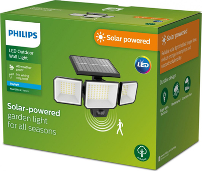 Llambë murale diellore Philips Nysil LED, 8.7W, sensor lëvizjeje, e zezë