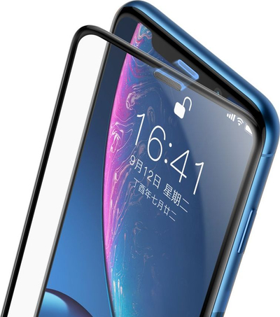 Xham mbrojtës Baseus Full-screen 3D për iPhone 11 XR, 6.1", me mbrojtës për altoparlantin, i zi