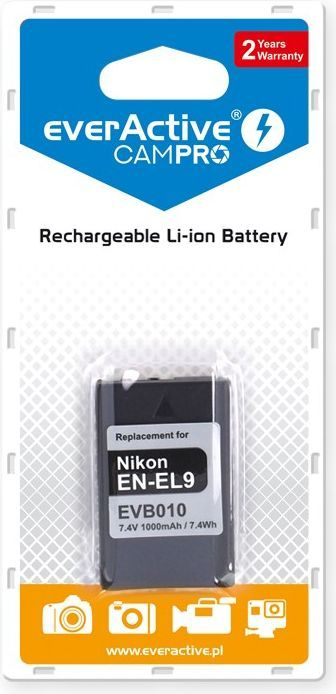 Bateri zëvendësuese EverActive për EN-EL9, 1000 mAh