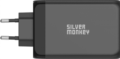 Karikues muri Silver Monkey GaN 130W, 3x USB‑C PD, USB‑A QC, i zi