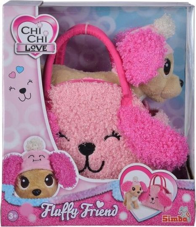 Lodër pelushi Simba Chi Chi Love Fluffy Friend, qenush chihuahua me çantë, 20cm, rozë