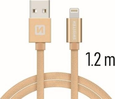 Kabllo dati Swissten Textile USB Lightning 1.2m, 3A, e artë