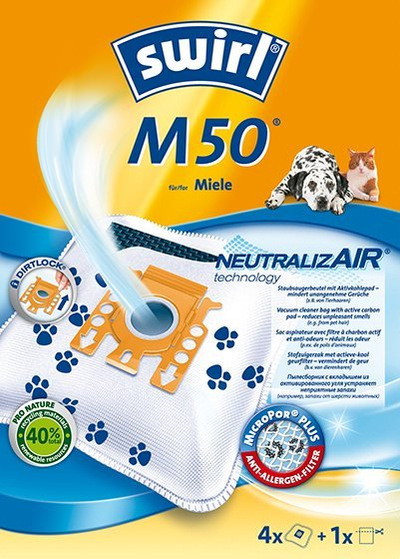 Qese për fshesë me korrent Swirl M50 MP AirSpace Green Line, MicroPor Plus, set 4 copë, bezhë