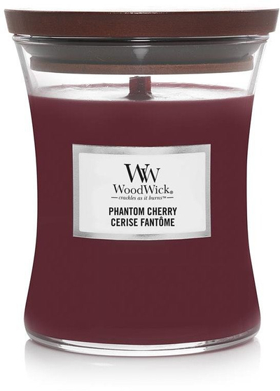 Qiriri WoodWick Phantom Cherry Medium Jar, 100 orë djegie, fitil druri, i kuq