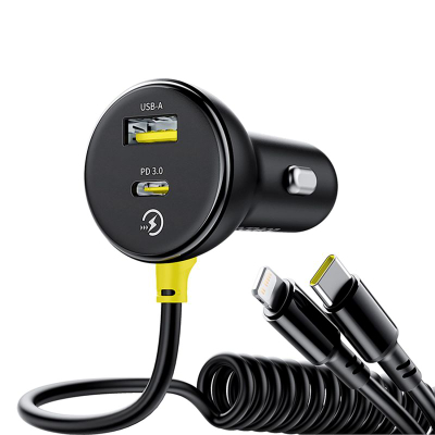 Karikues makine Baseus Circular, 60W, USB A dhe USB C, me kabllo USB C Lightning, i zi