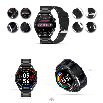 Smartwatch Giewont GW450-2, thirrje nga ora, rrip metalik, i zi
