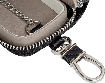 Etui për çelësa veture Faraday, bllokon valët radio, mbyllje me zinxhir, i zi