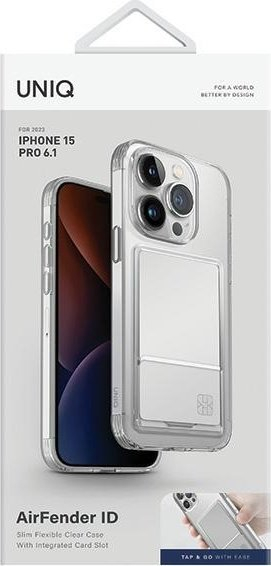 Këllëf telefoni Uniq Air Fender ID për iPhone 15 Pro 6.1", TPU, me xhep karte, ngjyrë nude