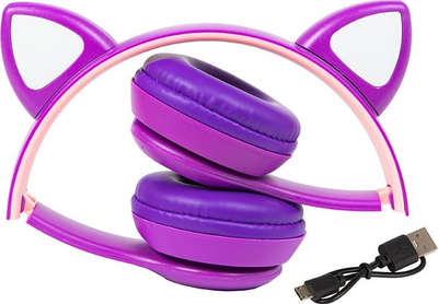 Bluetooth слушалки 32-827, BT 5.0, LED, со уши на маче, виолетови
