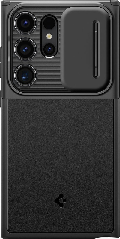 Mbrojtëse telefoni Spigen Optik Armor për Samsung Galaxy S24 Ultra, TPU dhe plastikë e fortë, e zezë