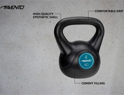 Kettlebell Avento, 4 kg, со пластична обвивка, црн