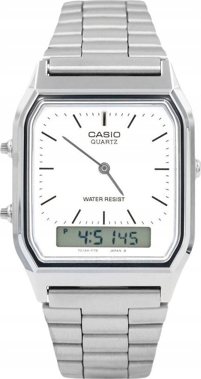 Orë dore Casio AQ-230A-7DMQYES, analoge edhe digjitale, për burra, ngjyrë argjendi