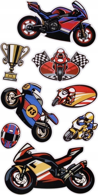 Автоналепници Sticker Boo Motorcycles, сет со мотоцикли, 180x70 mm, шарен