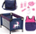 Set udhëtimi për kukulla Bayer Doll Travel Set, krevat palosës, gjëra për ushqyerje, blu