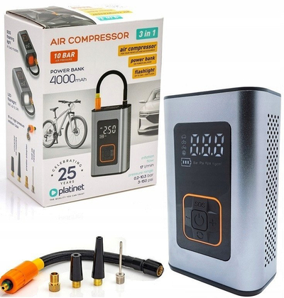 Kompresor ajri Platinet PTC22, portativ, 10 bar, 4000mAh, me dritë LED