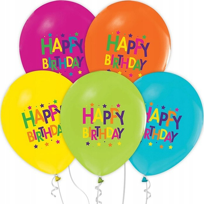 Set tullumbacesh me shkrim Happy Birthday me yje, 30 cm, 5 copë, shumëngjyrëshe