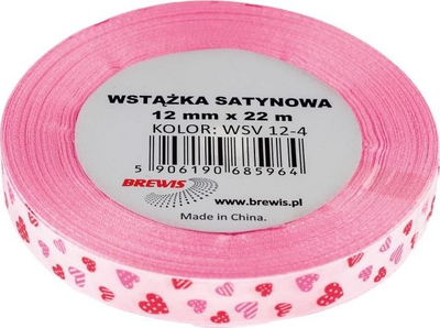 Shirit sateni rozë me zemra Pink, 12mm, 22m