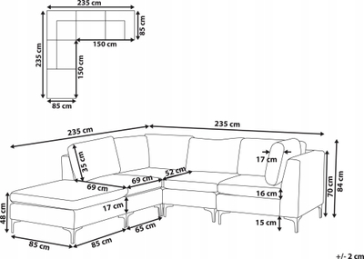Divan këndor Beliani EVJA, modular me ottoman, 4 vende, rozë