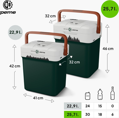 Frigorifer turistik Peme Essential 32 Pine Forest, 25.7L, funksion ftohje dhe ngrohje, jeshile e bardhë