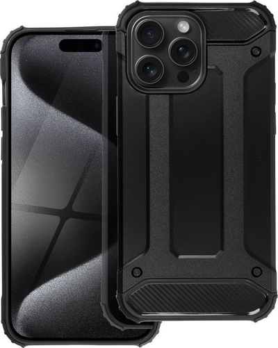 Kapak i blinduar Armor për iPhone 15 Pro Max, TPU dhe PC, mbrojtje e fortë, i zi