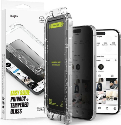 Xham mbrojtës Ringke Easy Slide për iPhone 16 Pro Max, Privacy, 2 copë, transparent
