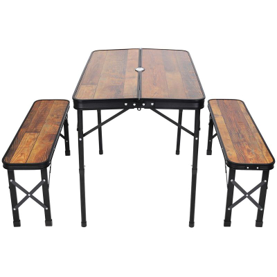 Set tavoline kampingu Enero Camp, palosëse 90x60x70 cm, 2 banka 87x23x39 cm, ngjyrë druri