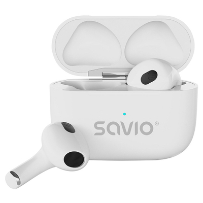 Безжични слушалки Savio TWS-01 PRO, Bluetooth 5.4, 20 часа батерија, бели