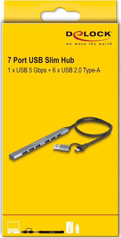 USB hub Delock 7 porta, me USB Type C edhe USB Type A, i zi