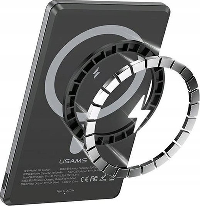 Powerbank pa tela Usams Magnetic, 5000mAh, 20W, gri e errët