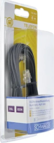 Поврзувачки кабел Schwaiger RJ11 во RJ45, 6 m, црн