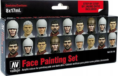 Set bojërash Vallejo MC Effects Faces, 8 ngjyra, për pikturim fytyre