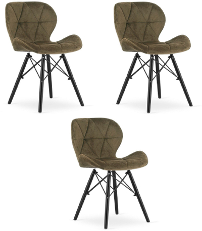Set karrigesh LEOBERT Lago Velvet, 60x50x50 cm, kadife kafe, këmbë të zeza, 3 copë