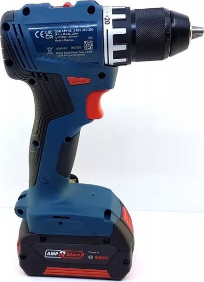 Trapano vidhosëse pa kabllo Bosch GSR 18V-45, 18V, me 2 bateri 3.0Ah, blu